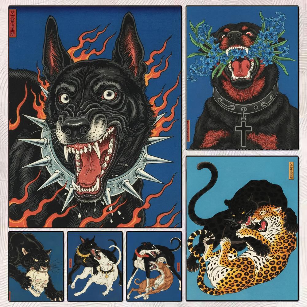 Home Decor Japandi Style - Peinture calligraphique style Japandi Dog Exsiloris,