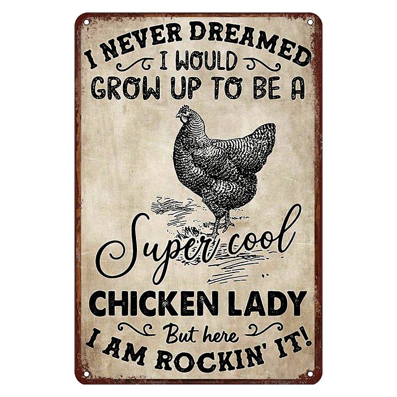 Home Decor Interior - Panneaux en métal rétro Funny Chicken