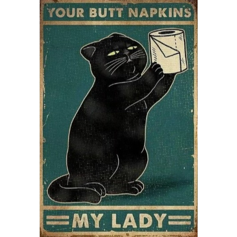 Home Decor Nepal - Panneau métallique chat drôle noir, Plaque