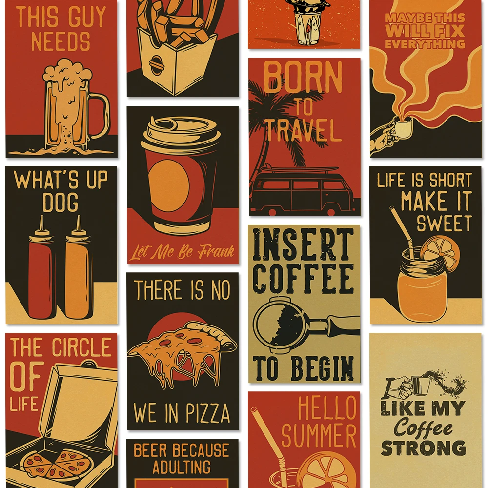Home Decor Vector - Ensemble d'affiches de café vectoriel, autocollant